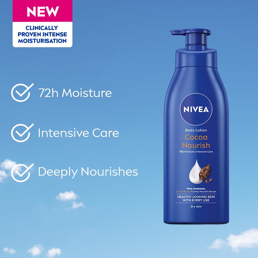 nivea cocoa nourish 200ml , 400ml body lotion with deep moisture serum| 72 h moisturization | with cocoa butter & coconut oil | non greasy & healthy looking skin |for very dry skin NIVEA Cocoa Nourish