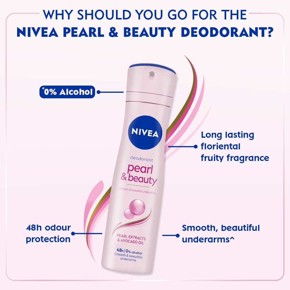 nivea pearl & beauty deodorant for unisex, 150 milliliters Nivea Pearl & Beauty Deodorant