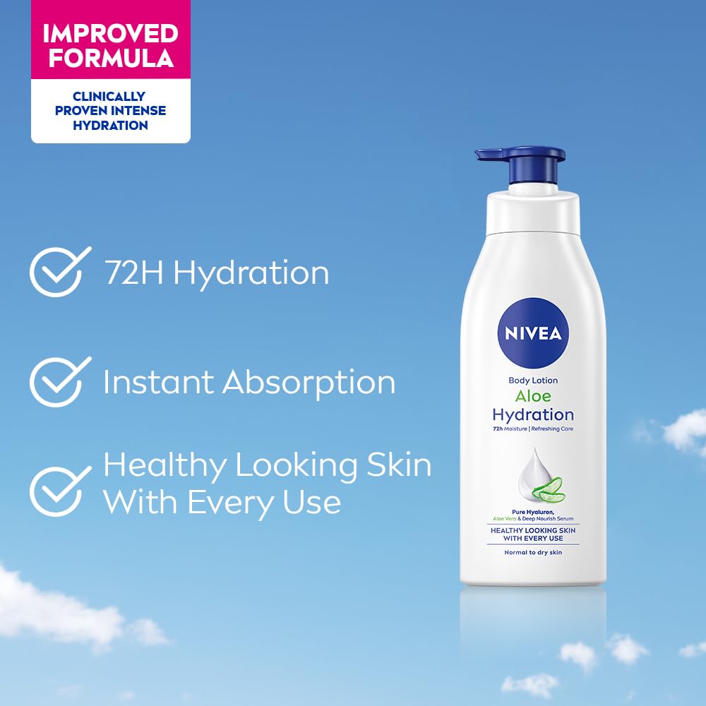 nivea aloe hydration body lotion, 200ml | 400ml 72h moisturization | with deep moisture serum & 100% natural aloe vera extracts | all skin types NIVEA Aloe Hydration Body Lotion