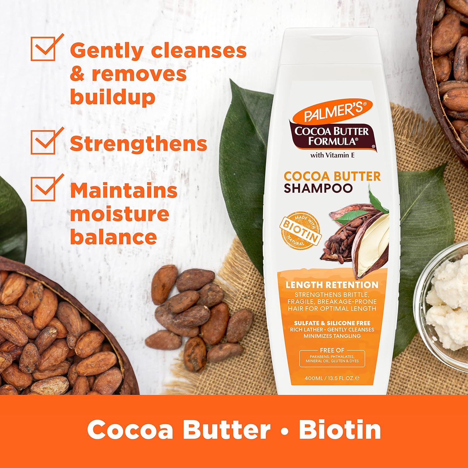 palmer's cocoa butter & biotin shampoo for hair length retention, strengthening & enhanced shine 400ml Palmer's Cocoa Butter