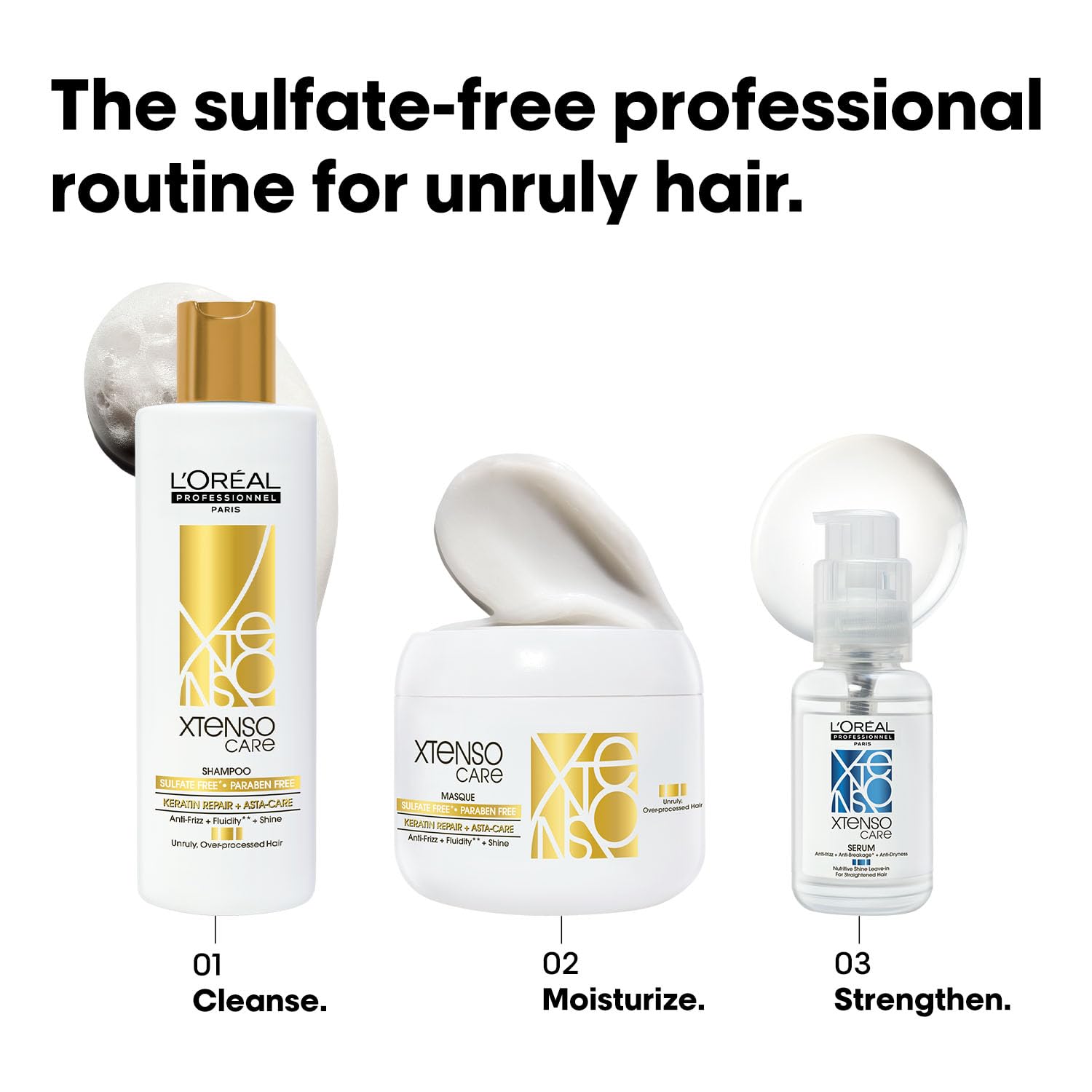 l'oréal professionnel xtenso care sulfate free shampoo for frizz free, shiny & manageable hair 250ml | with pro keratin & asta care | for men & women | unruly, unmanageable hair L'Oréal Professionnel Xtenso Care Sulfate-Free Shampoo