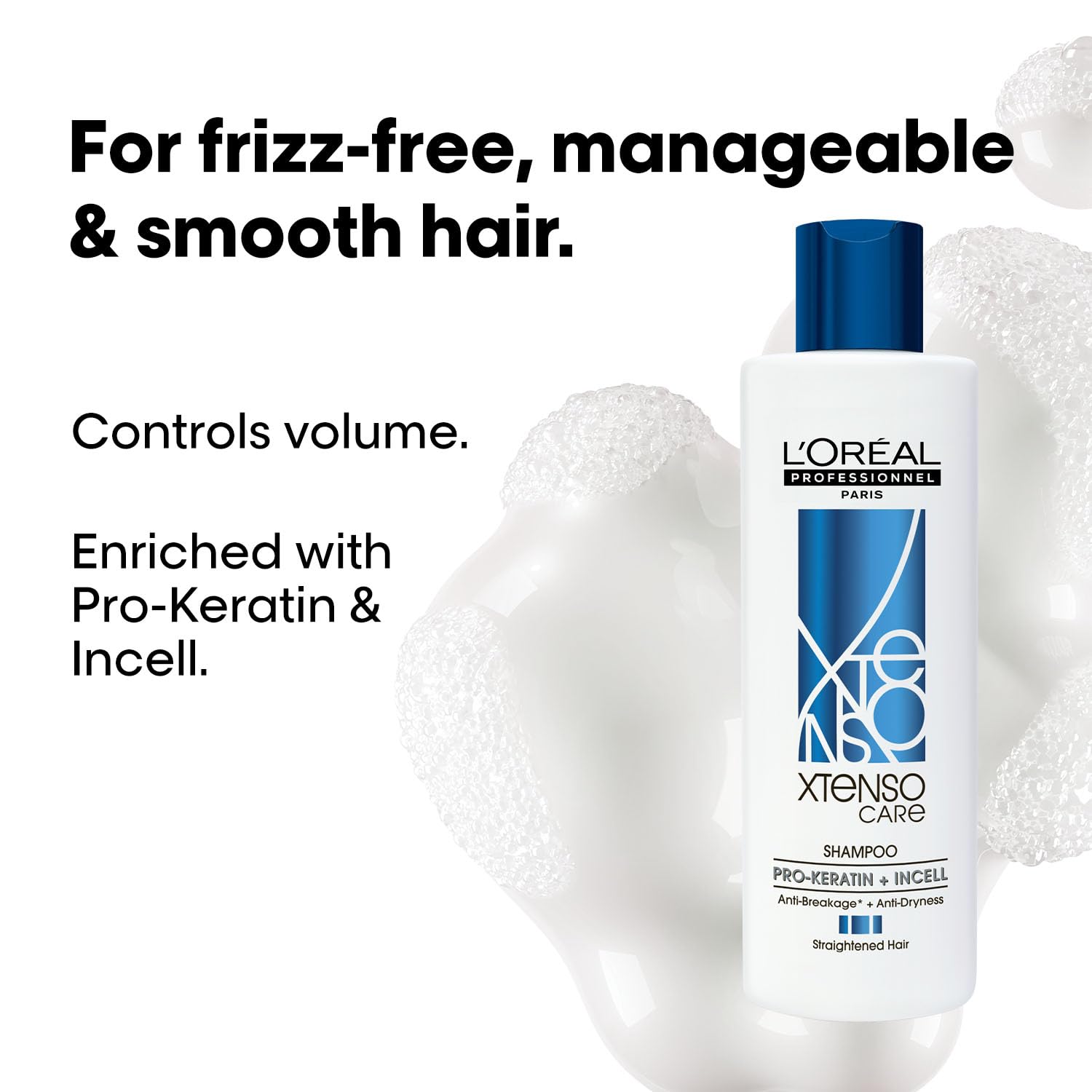 l'oréal professionnel xtenso care shampoo for frizz free, smooth & manageable hair 250ml | enriched with pro keratin & incell | for men & women | unruly, unmanageable hair L'Oréal Professionnel Xtenso Care Shampoo